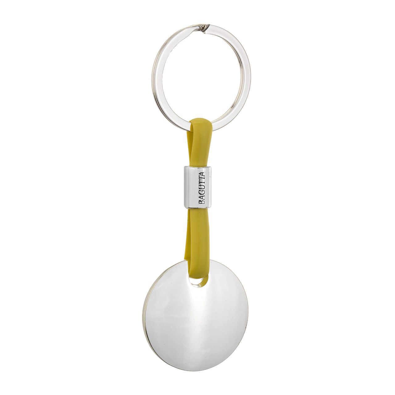 PORTACHIAVI SILVER PLATED CON CORDONE IN SILICONE SENAPE